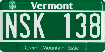 VT license plate NSK138