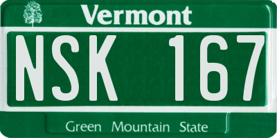 VT license plate NSK167
