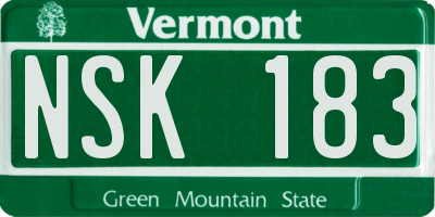 VT license plate NSK183
