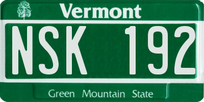 VT license plate NSK192