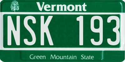 VT license plate NSK193