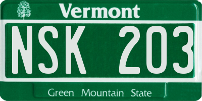 VT license plate NSK203