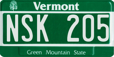VT license plate NSK205