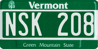 VT license plate NSK208