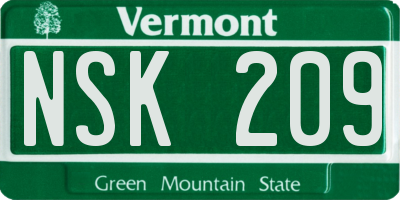 VT license plate NSK209