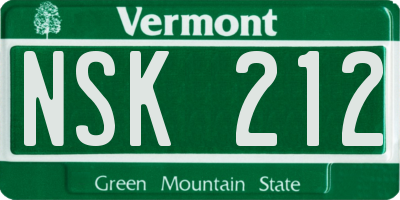 VT license plate NSK212