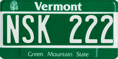 VT license plate NSK222