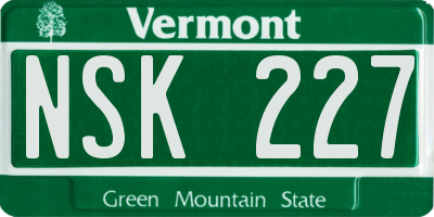 VT license plate NSK227