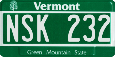 VT license plate NSK232