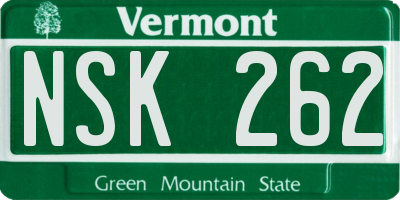 VT license plate NSK262