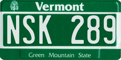 VT license plate NSK289