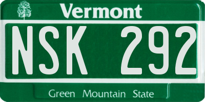 VT license plate NSK292