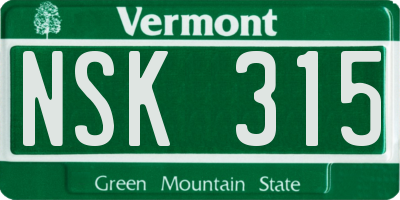 VT license plate NSK315