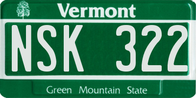 VT license plate NSK322