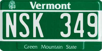 VT license plate NSK349