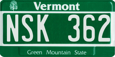 VT license plate NSK362