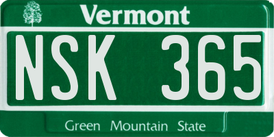 VT license plate NSK365