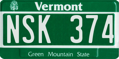 VT license plate NSK374