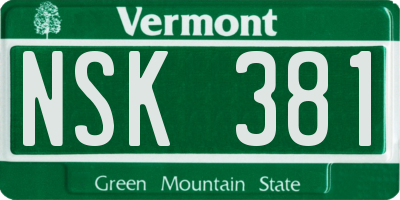 VT license plate NSK381