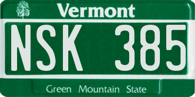 VT license plate NSK385