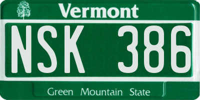 VT license plate NSK386