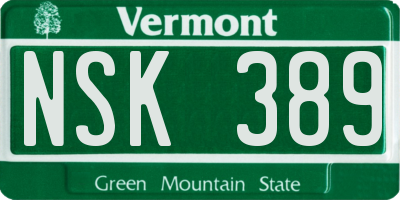VT license plate NSK389
