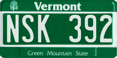 VT license plate NSK392