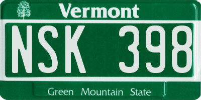 VT license plate NSK398