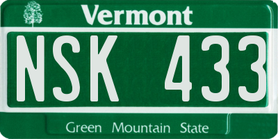 VT license plate NSK433