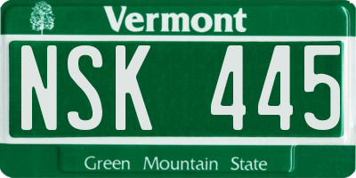 VT license plate NSK445