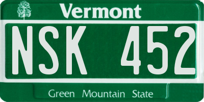 VT license plate NSK452