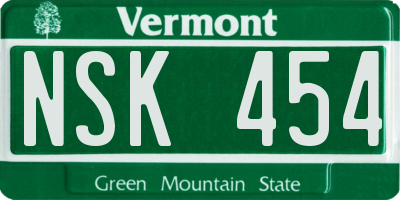 VT license plate NSK454