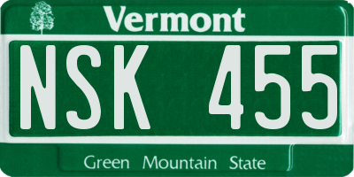VT license plate NSK455