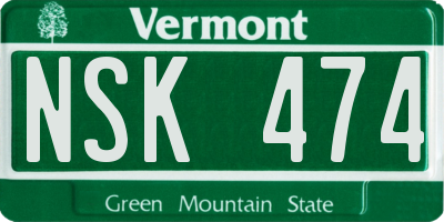 VT license plate NSK474