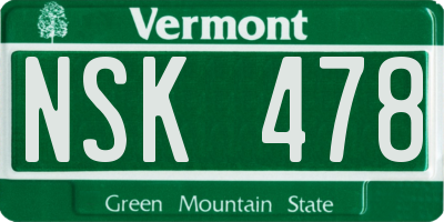 VT license plate NSK478