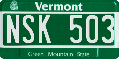 VT license plate NSK503