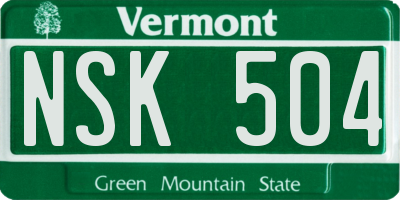 VT license plate NSK504