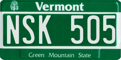 VT license plate NSK505