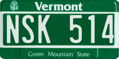 VT license plate NSK514