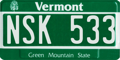 VT license plate NSK533