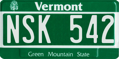 VT license plate NSK542