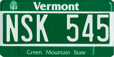 VT license plate NSK545