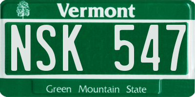 VT license plate NSK547