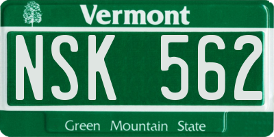 VT license plate NSK562