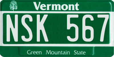 VT license plate NSK567