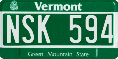 VT license plate NSK594