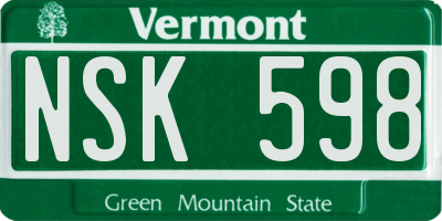 VT license plate NSK598