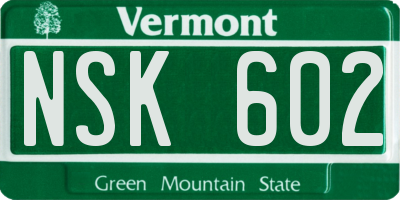 VT license plate NSK602
