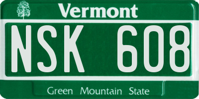 VT license plate NSK608