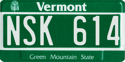 VT license plate NSK614